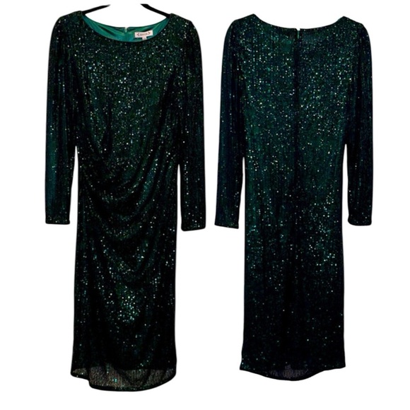 🦋 NWT! $188 Nannete Lepore Green Sequined 
stretch Sheath Midi Dress Size 4 - Picture 2 of 4